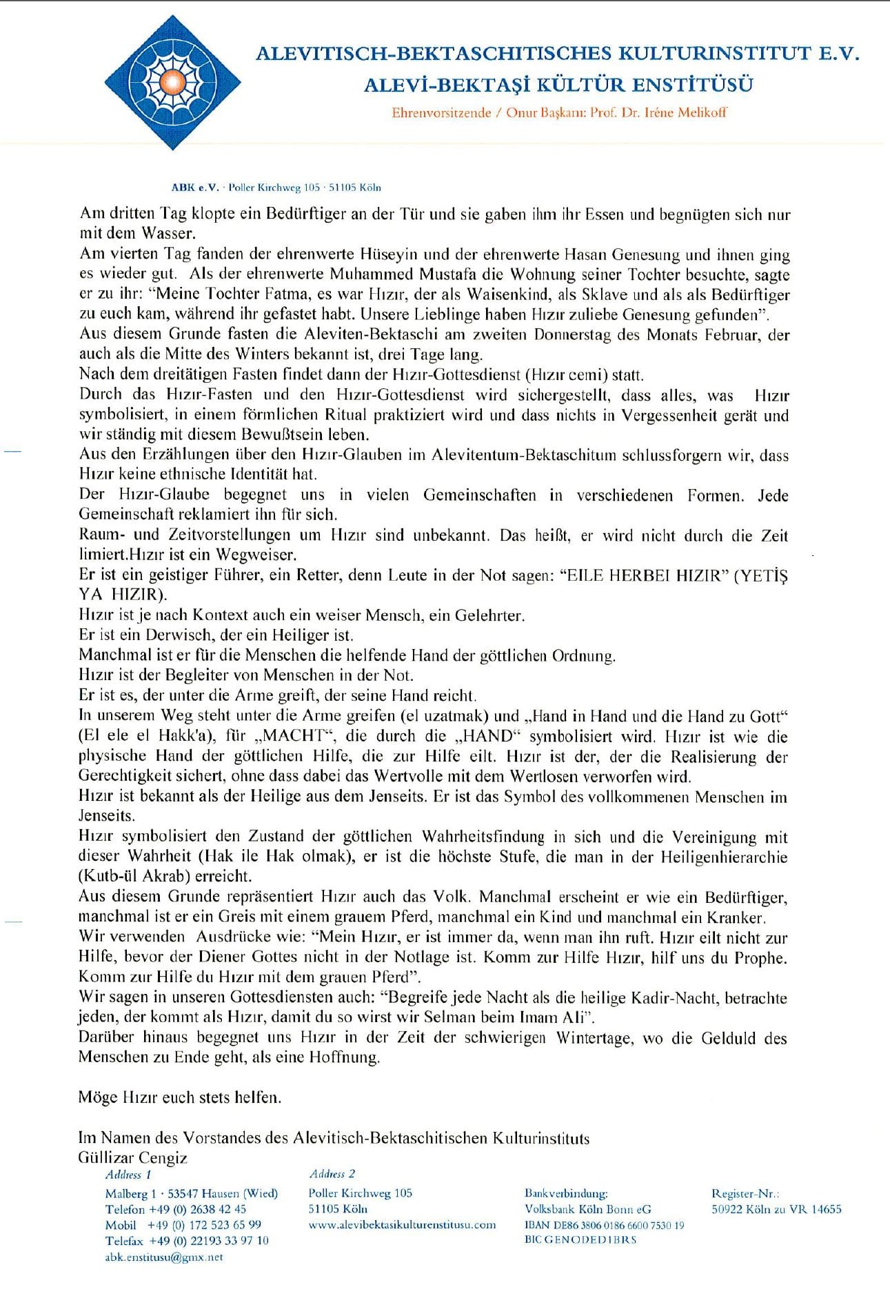 HIZIR IN DER GLAUBENSVORSTELLUNG DER ALEVITEN-BEKTASCHI